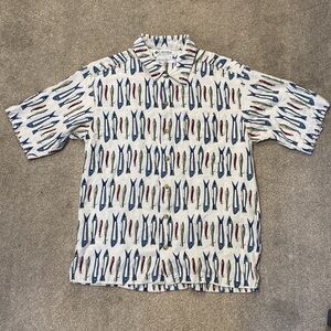 Columbia Vintage Fish Hook Novelty Print Short Sleeve Button Down Shirt Size M